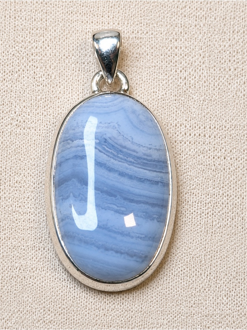 Blue Lace Agate Oval Pendant in Silver